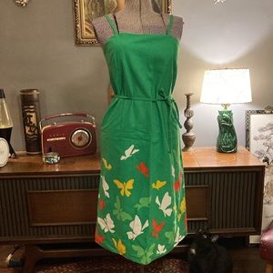 Vintage Malia spring dress green with butterflies